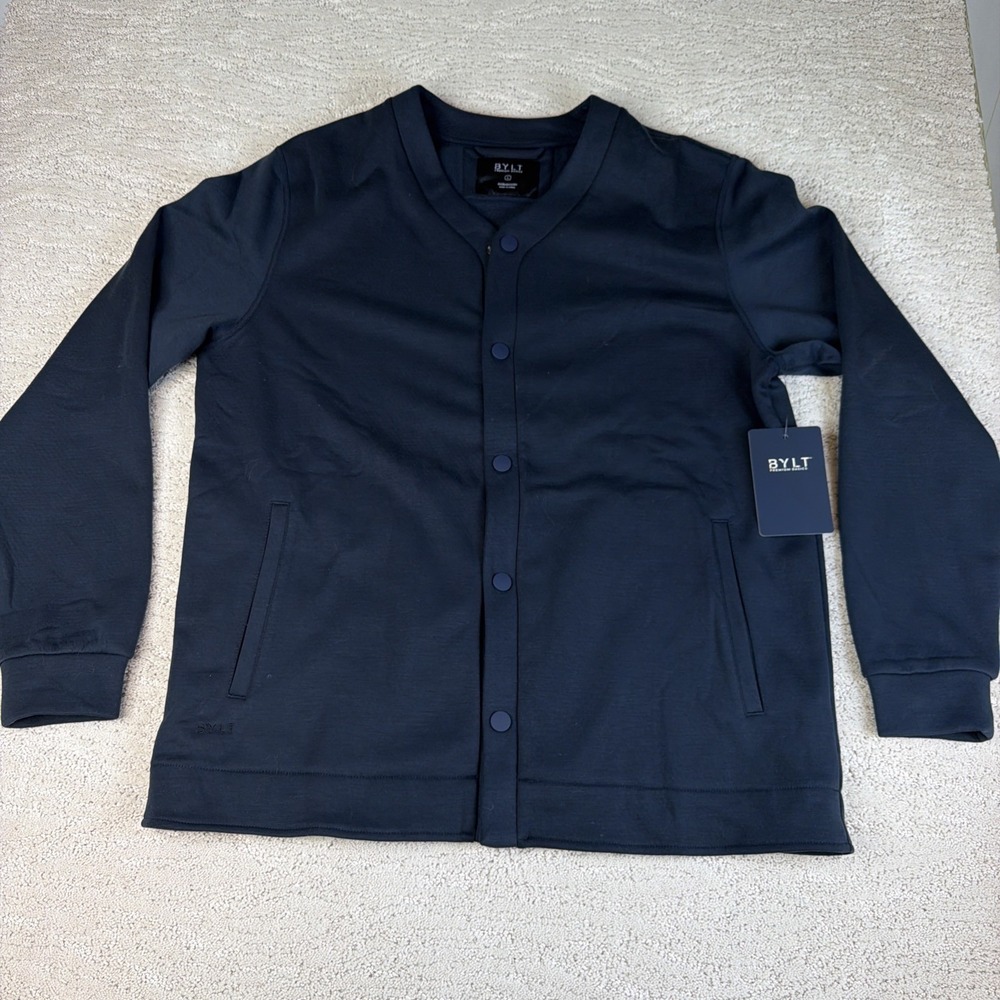 Men's NEW BYLT Adventure Fleece Cardigan Size Large Navy Blue Preppy